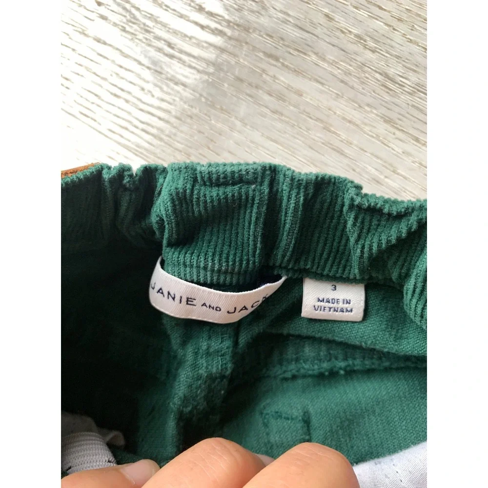 Janie and Jack Kids Green Corduroy Pants Adjustable Waist Size 3 Preppy Classic